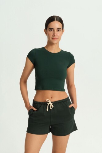 LOUNGEWEAR DOSSHA YEŞİL CROP TİŞÖRT - Dossha