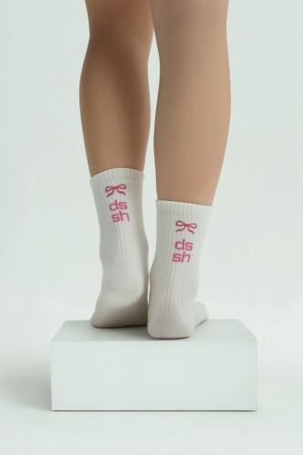 LOUNGEWEAR FİYONKLU BEYAZ / PEMBE ÇORAP - Dossha
