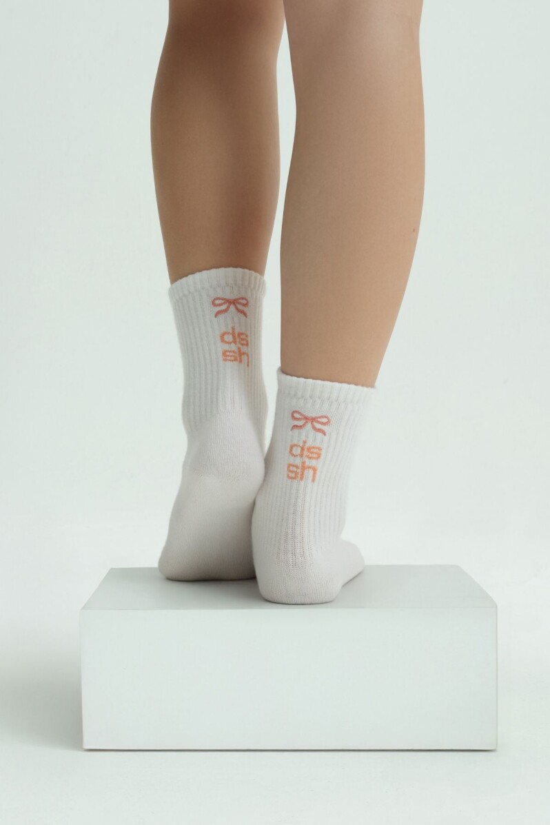 LOUNGEWEAR FİYONKLU BEYAZ / TURUNCU ÇORAP - 1