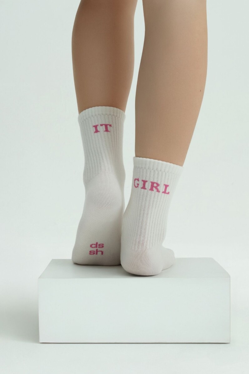LOUNGEWEAR IT GIRL YAZILI BEYAZ / PEMBE ÇORAP - 1